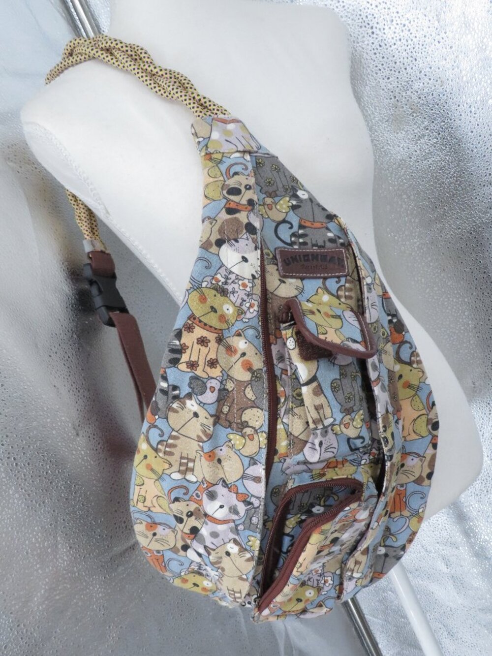 UNIONBAY Cat Print Sling Bag Blue Multicolor One Size Canvas Crossbody Backpack